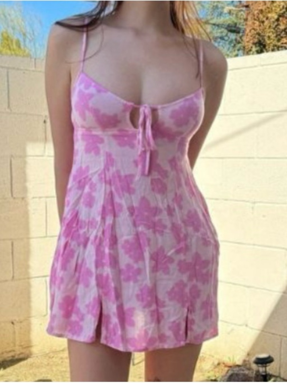 wild fable Pink Floral Tie-Front Mini Dress Size M